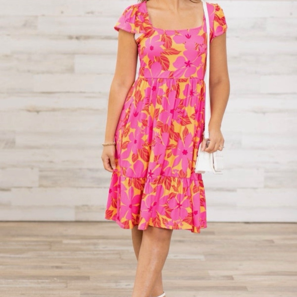 Haptics Floral Pink and Orange Women's Boutique Dress